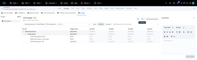 Budget Comments - Budget builder