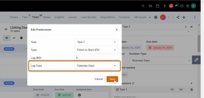 Calendar Day Predecessor Lag Type