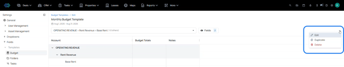 Edit, duplicate, delete template - Budget Builder