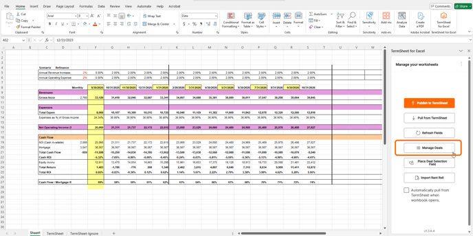 Excel add in - manage deals