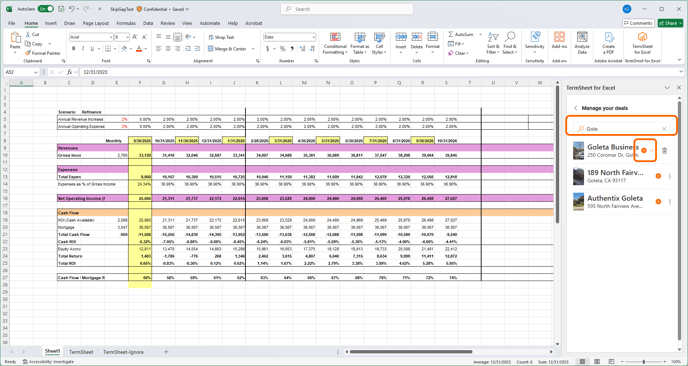 Excel add in - search for deal