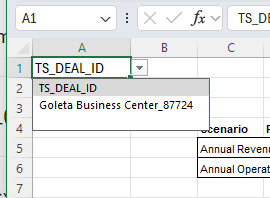 Excel add in - select deal