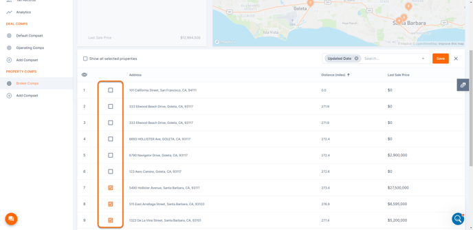 Select properties for comps