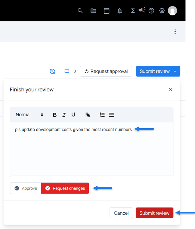 Submit Review Notes - Rejected - Budget Builder