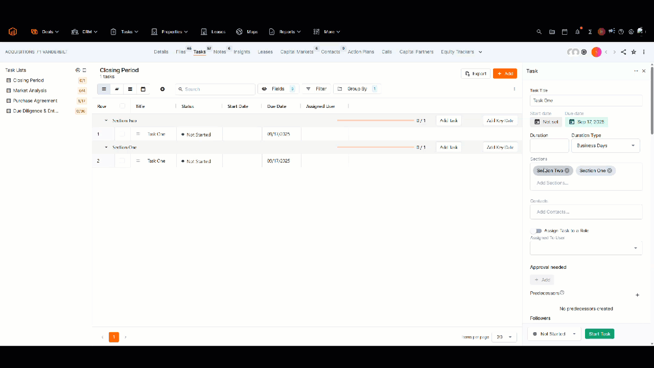 Tasks in Sections
