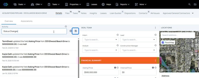 activity filter - save change header title