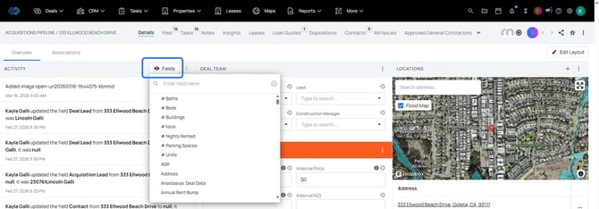 activity filter - select fields