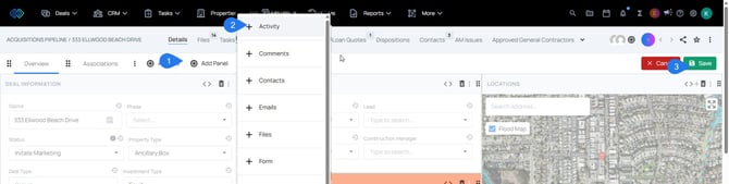 activity filter - select panel and save