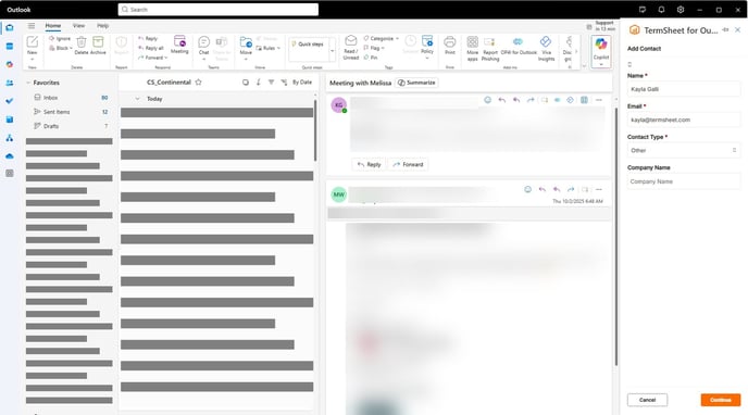 add contact details from outlook addin