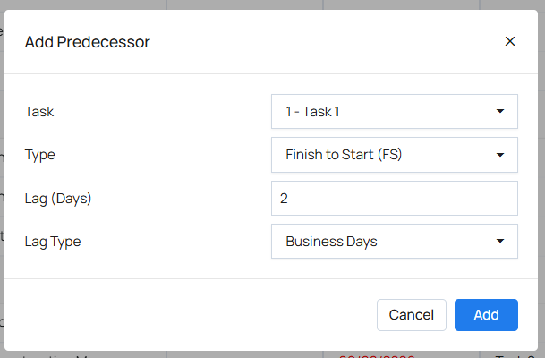 add predecessor - task item-1