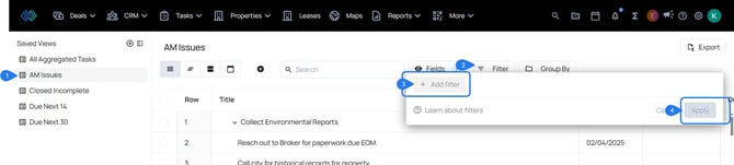 aggregated task views - filters