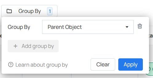 aggregated task views - group by parent object