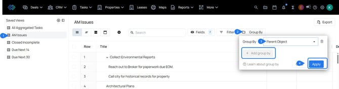 aggregated task views - groupings