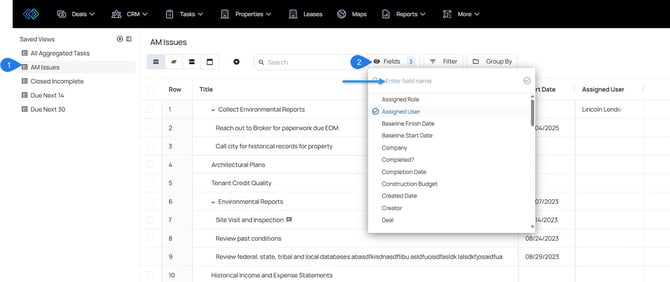 aggregated task views - manage columns