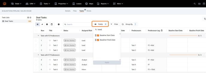 baseline- add fields