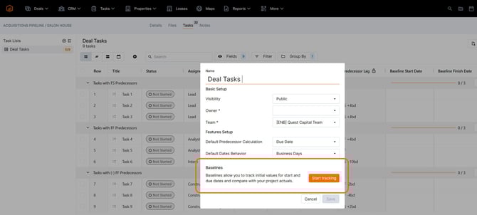 baseline- start tracking