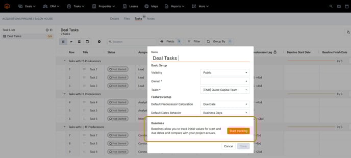 baseline- start tracking