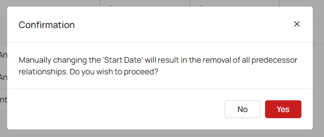 break predecessor relationship notification
