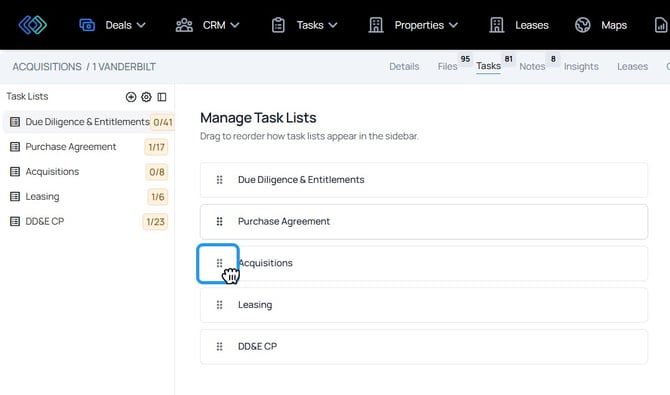 drag and drop tasks lists - reorder