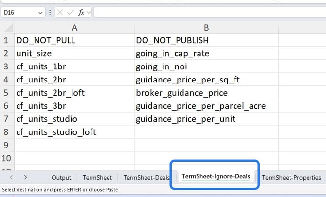 excel update - ignore fields