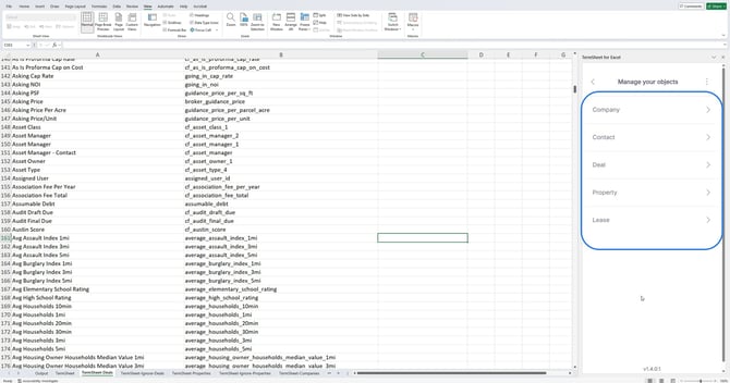 excel update - manage objects - select object