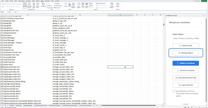 excel update - manage objects