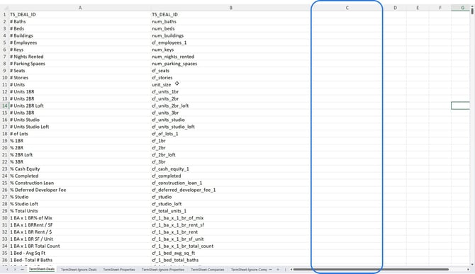 excel update - map fields in column c