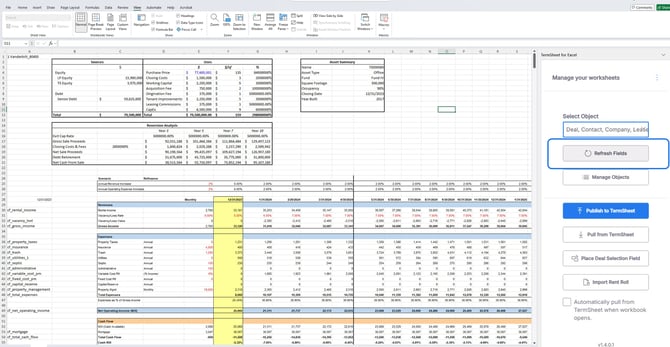 excel update - refresh fields