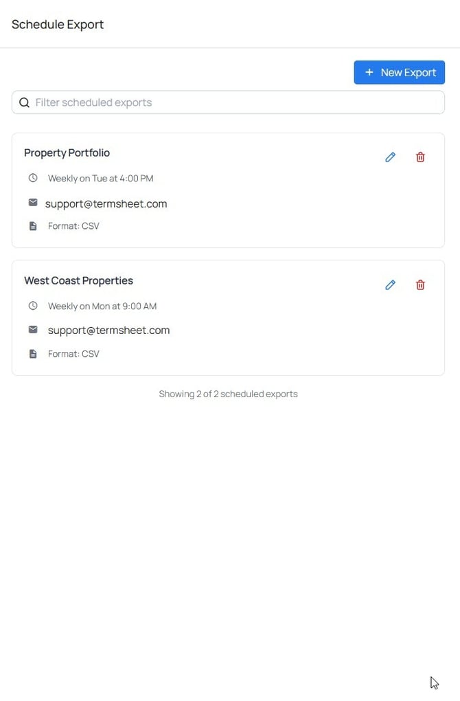 export objects - schedule send multiple