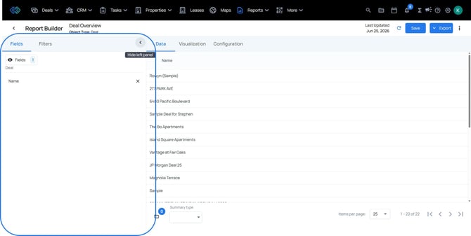 fields and filters - new report