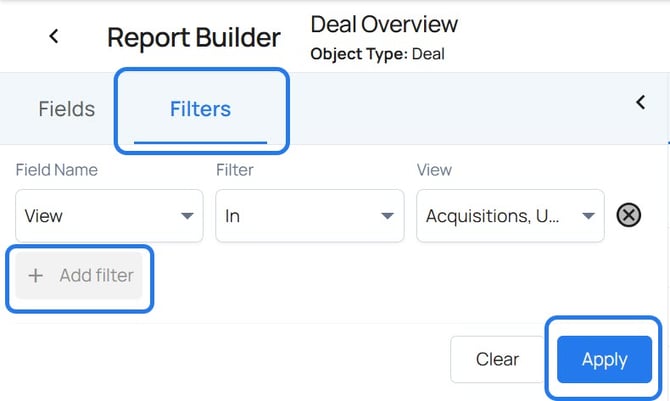 filters - new report