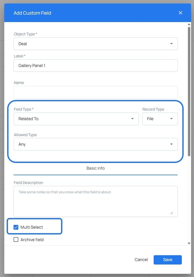 gallery panel add a field