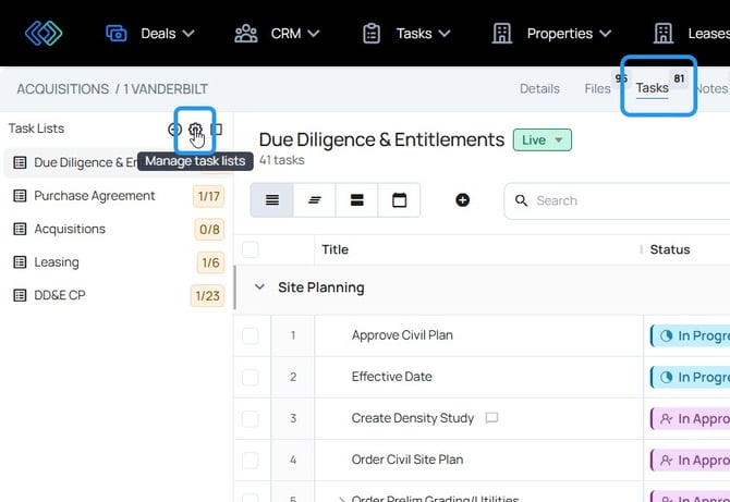 manage task lists - reorder