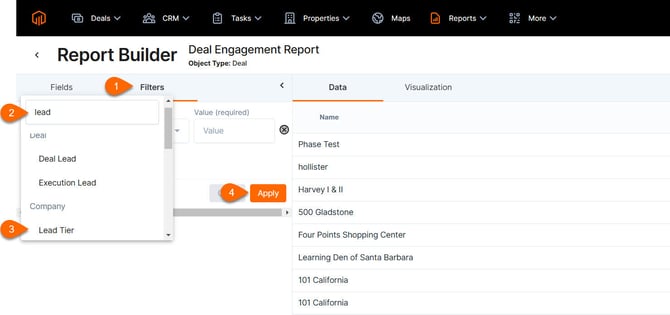 report filters nested filters