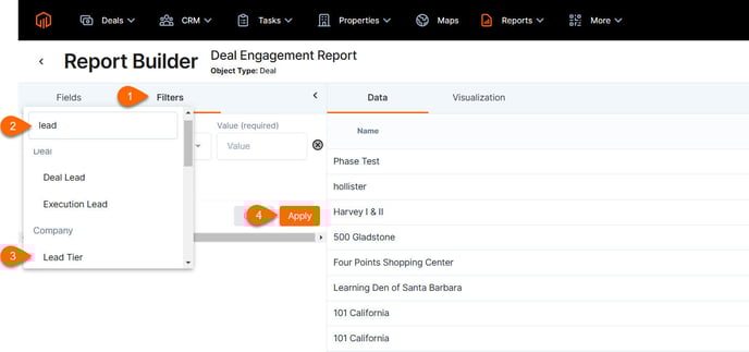 report filters nested filters