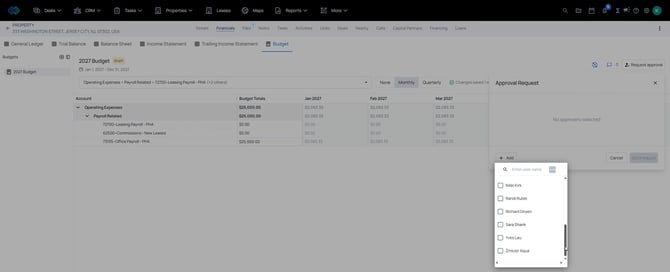 select approvers - budget builder