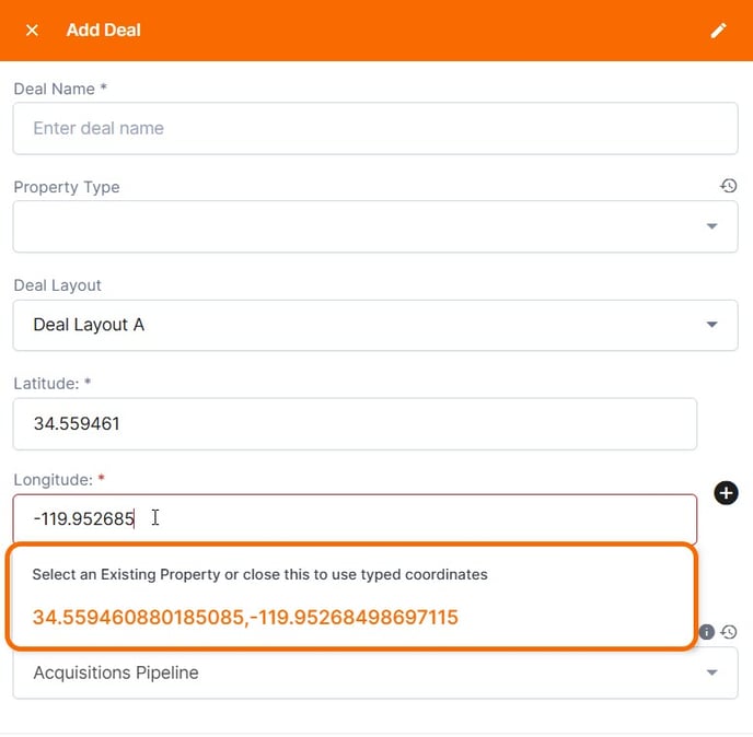 select existing coordinates
