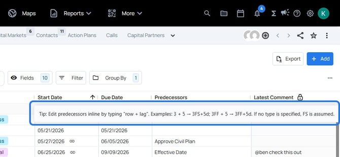 task predecessor hover text
