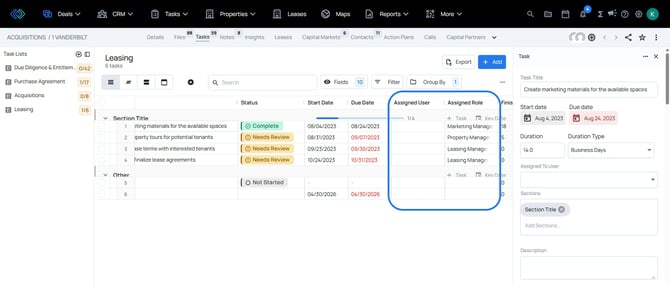 task roles - task list